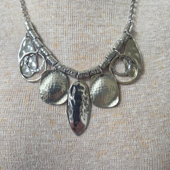 Chicos Necklace Gold & Silver Tone Disc Ring Beaded Statement 18" Boho - Picture 3 of 7